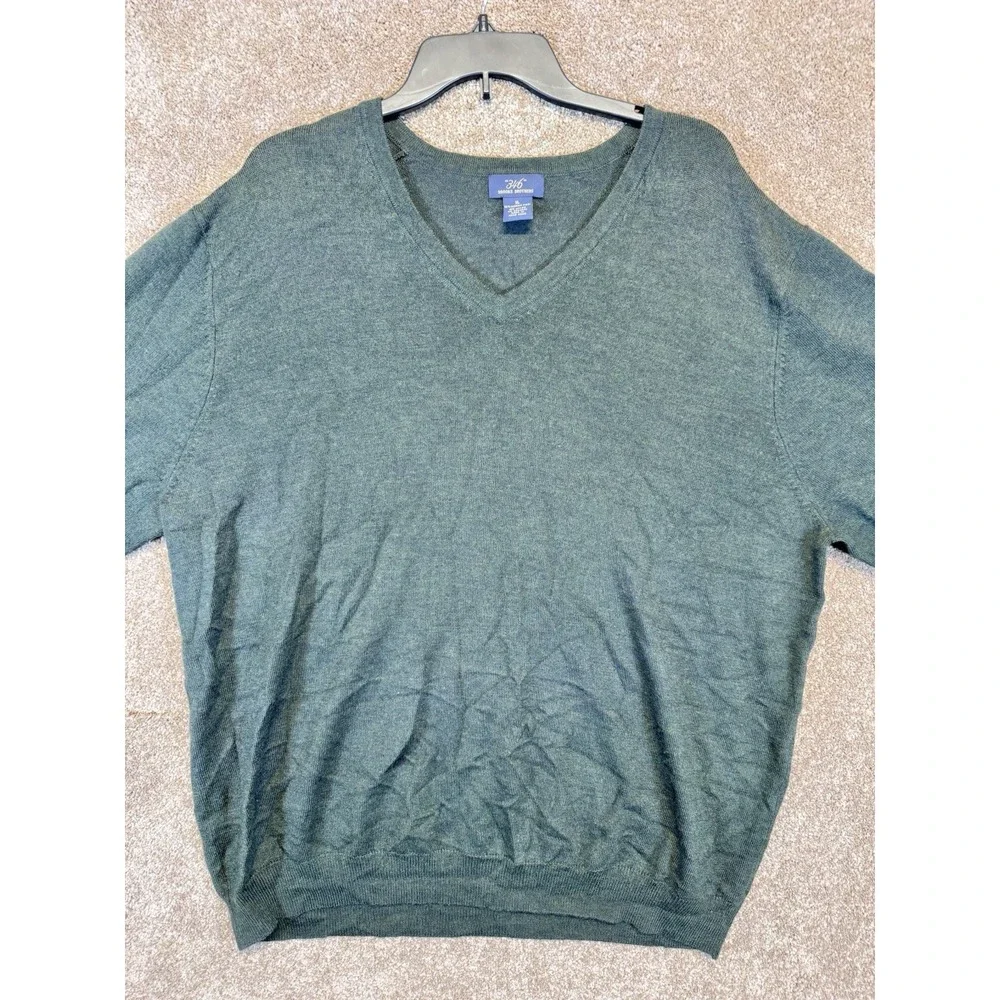Brooks‎ Brothers 346 Sweater Mens XL Green V Neck Merino Wool Blend Pullover